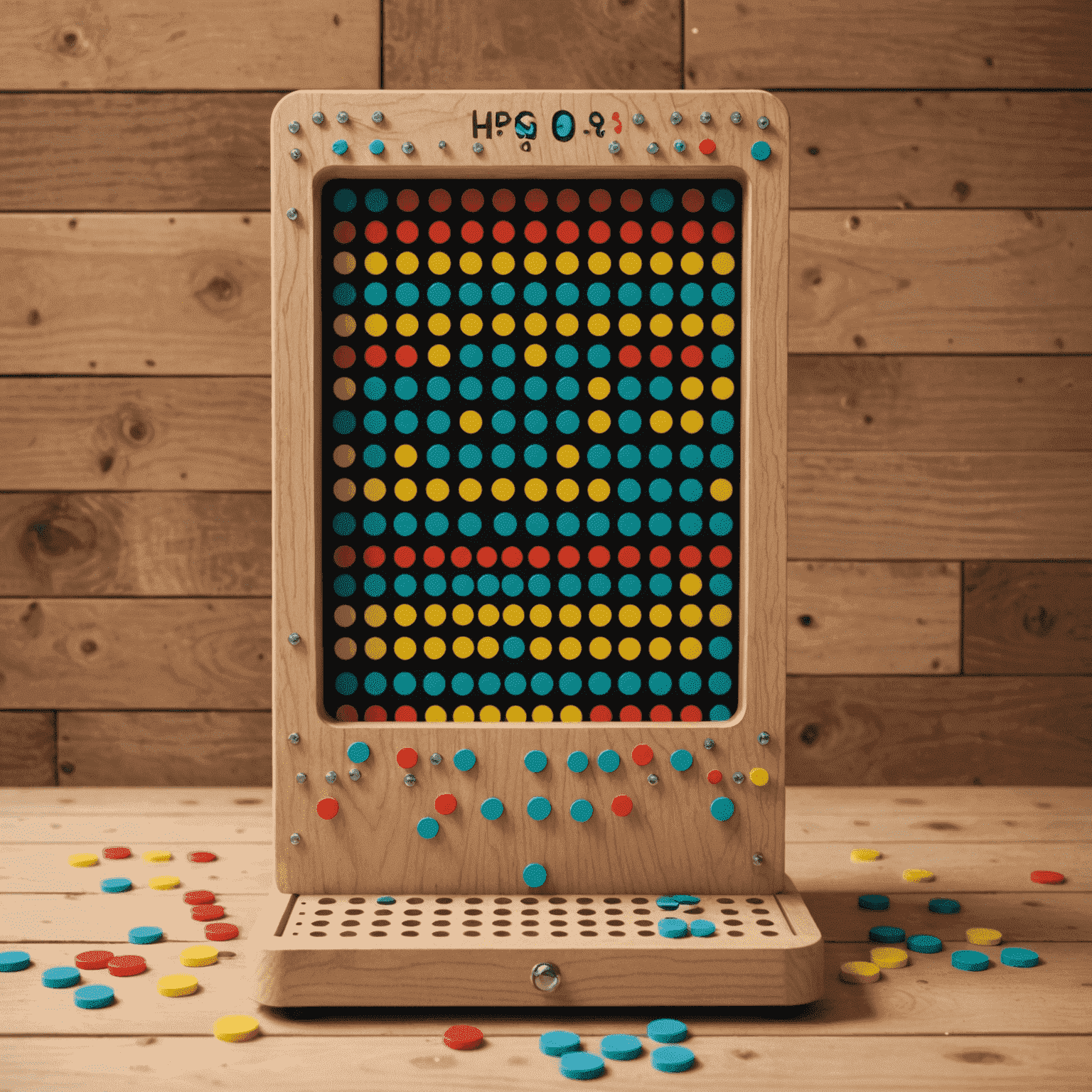 A pixelated Plinko board with a disc falling through pegs, showcasing the game's layout and mechanics