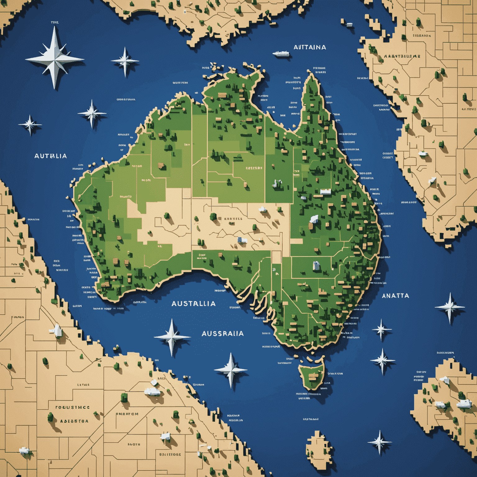 Pixelated map of Australia with Plinko boards scattered across major cities